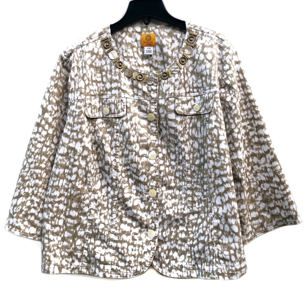 Ruby Rd. Snakeskin Jeweled Collarless Button Down Casual Blazer Jacket EUC 22W